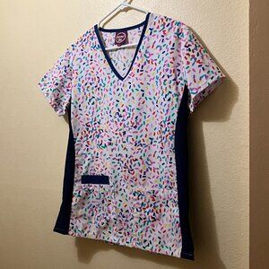 Divine Scrubs By JDM Women's Multicolor Sprinkles Pattern Scrub Top Size XS